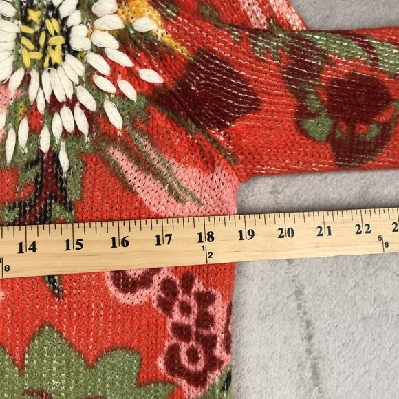 COLDWATER CREEK Embroidered Full Zip Sweater Sz M Orange Printed Floral Cotton - Picture 9 of 13
